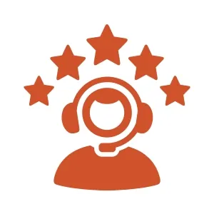 Customer service icon showing a person with stars representing outstanding service.