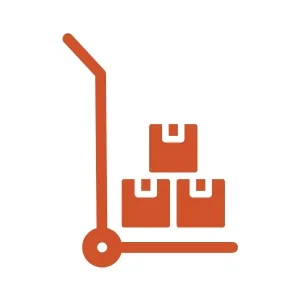 Moving dolly with boxes icon representing moving and packing supplies.